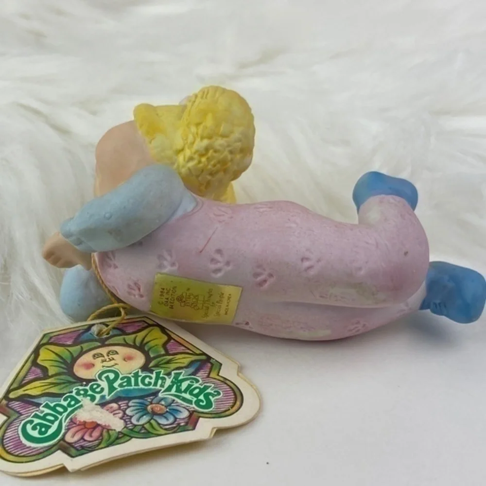 Cabbage Patch Kids Figurine Pink Overalls Blonde Girl Pigtails Vintage 1984